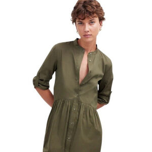 Madewell Button Front Green Mini Dress Roll Tab Sleeve L